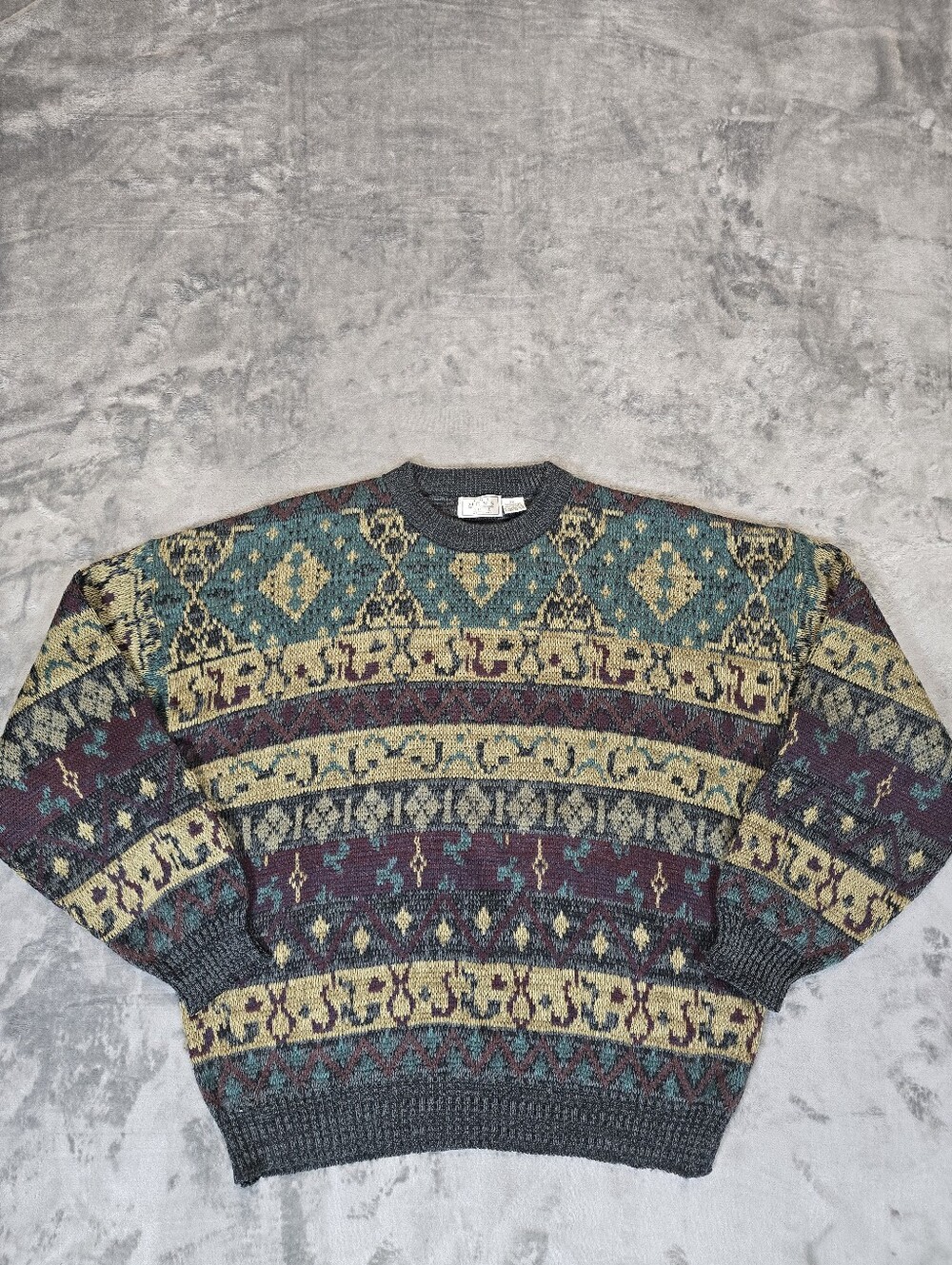 Vintage Sears The Men's Store Geometric Abstract Knit Sweater Size 2XL